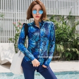 Áo bơi nữ dài tay, xanh kéo khoá, chống nắng UPF 50++, kháng Clo Sbart 9023