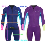 Bộ bơi giữ nhiệt bé gái, dài tay, xanh than, vải dày 2.5mm, DiveSail