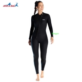 Bộ bơi giữ nhiệt nữ, màu đen, dáng liền, khoá chéo trước, vải dày 1.5mm, DS D130210-EU