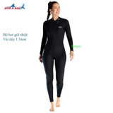Bộ bơi giữ nhiệt nữ, màu đen, dáng liền, khoá chéo trước, vải dày 1.5mm, DS D130210-EU