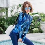 Áo bơi nữ dài tay, xanh kéo khoá, chống nắng UPF 50++, kháng Clo Sbart 9023