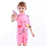 Bộ bơi bé gái cộc liền hồng, hình 2 cò (9021)