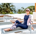 Bộ bơi nữ dài kéo khoá, quần rời, xanh than, tay hồng 361 (SLY202048)