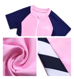 Bộ bơi bé gái cộc tay, hồng tay than, chân váy rời Sunshiny 32003