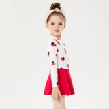 Bộ bơi bé gái dài trắng liền chân váy đỏ, hình tim đỏ, Momasong (Korea)