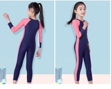 Bộ bơi bé gái dài liền, màu xanh than, tay hồng YUKE 1717