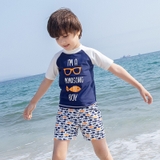 Bộ bơi bé trai cộc rời, xanh tay trắng, hình cá, Momasong (Korea) 908048