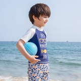 Bộ bơi bé trai cộc rời, xanh tay trắng, hình cá, Momasong (Korea) 908048