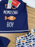 Bộ bơi bé trai dài xanh tay trắng, hình kính cá, Momasong (korea)