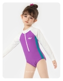 Bộ bơi bé gái dài liền, màu tím, vải bảo vệ da, chống lạnh, hàng cao cấp