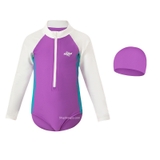 Bộ bơi bé gái dài liền, màu tím, vải bảo vệ da, chống lạnh, hàng cao cấp