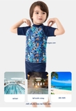 Bộ bơi bé trai cộc xanh than, hoạ tiết chữ, vải chống nắng, Momasong