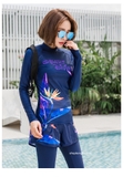 Bộ bơi nữ than tím, hình hoa, dài tay quần cộc, Sbart D156