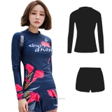 Bộ bơi nữ than hồng, hình hoa, dài tay quần cộc, Sbart D155