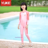 Bộ bơi bé gái dài liền, màu hồng, vải cao cấp Yuke