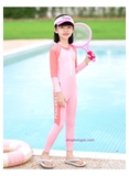 Bộ bơi bé gái dài liền, màu hồng, vải cao cấp Yuke