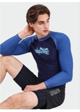Bộ bơi nam dài, vải chống nắng, xanh, quần 2 lớp, Momasong