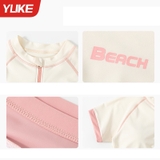 Bộ bơi nữ trắng chân váy hồng, Beach, vải chống nắng