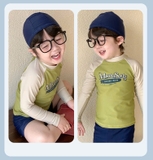 Bộ bơi cho bé, vải chống nắng UPF 50++, kháng Clo, dài tay màu xanh vàng, Momasong (Korea)