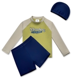 Bộ bơi cho bé, vải chống nắng UPF 50++, kháng Clo, dài tay màu xanh vàng, Momasong (Korea)