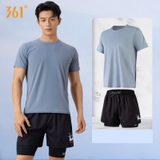 Bộ bơi nam cộc tay, vải chống nắng UPF50+, màu xám, quần 2 lớp, 361