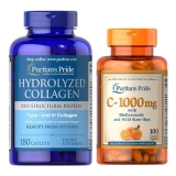 Combo Trẻ Hoá Da, Mờ Nám, Sáng Da, Tăng Đàn Hồi Da Collagen Thuỷ Phân Hydrolyzed Collagen & Vitamin C Puritan's Pride