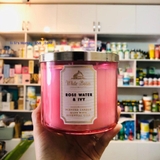 Nến thơm, 3 bấc, hương thơm ROSE WATER & IVY, 411 gam