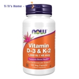Now, viên uống bổ sung Vitamin D-3 & K-2, 1000 IU / 45 mcg, 120 capsules