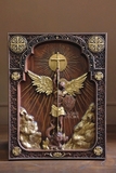 Phù điêu khắc gỗ Tổng lãnh thiên thần Michael sơn mài thủ công 28x35cm