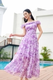 Outlet | (3 màu) Đầm maxi trễ vai viền bèo Lavender