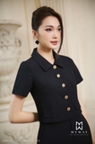 (3 màu) Áo vest dáng ngắn đính khuy Elegant