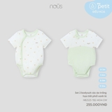 Set 2 bodysuit cộc áo trắng họa tiết phối xanh lá 0M-9M