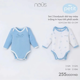 Set 2 bodysuit dài tay màu trắng in hoạ tiết phối xanh 3M-12M
