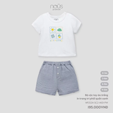 Bộ cộc tay áo trắng in trang trí phối quần xanh 0M-9M