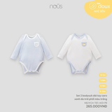 Set 2 bodysuit dài tay caro xanh da trời phối màu trắng 0M-9M