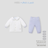 Bộ dài tay áo trắng phối quần kẻ xanh 0M-9M