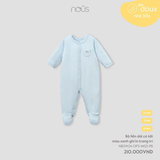 Bộ liền dài có tất màu xanh in trang trí 0M-6M