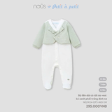 Bộ liền dài có tất áo vest kẻ xanh phối trắng đính nơ 0M-6M