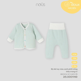 Bộ dài tay màu xanh phối trắng thêu trang trí 0M-9M