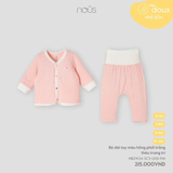 Bộ dài tay màu hồng phối trắng thêu trang trí 0M-9M