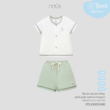 Bộ cộc tay áo trắng phối quần xanh in trang trí 0M-9M