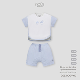 Bộ cộc tay áo trắng quần chấm bi xanh 0M-9M