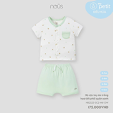Bộ cộc tay áo trắng hoạ tiết phối quần xanh 0M-9M