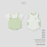 Set 2 bodysuit màu be phối xanh in họa tiết 0M-9M