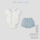 Bodysuit cộc tay trắng phối xanh da trời 0M-9M