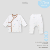 Bộ dài cài lệch màu trắng in hoạ tiết 0M-9M