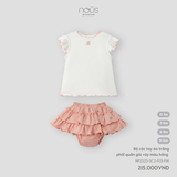 Bộ cộc tay áo trắng phối quần giả váy màu hồng 0M-9M