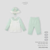 Set bộ dài tay màu xanh kèm mũ rộng vành 0M-9M