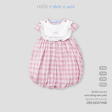 Bộ liền dài cộc kẻ caro hồng kèm yếm 0M-9M