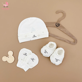 Bu Baby set phụ kiện mũ, bao tay chân (Trắng in chong chóng)